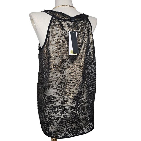 Kenneth Cole New York Cora Blouse Sheer Textured Gold Sleeveless Tunic Women S - Picture 2 of 13